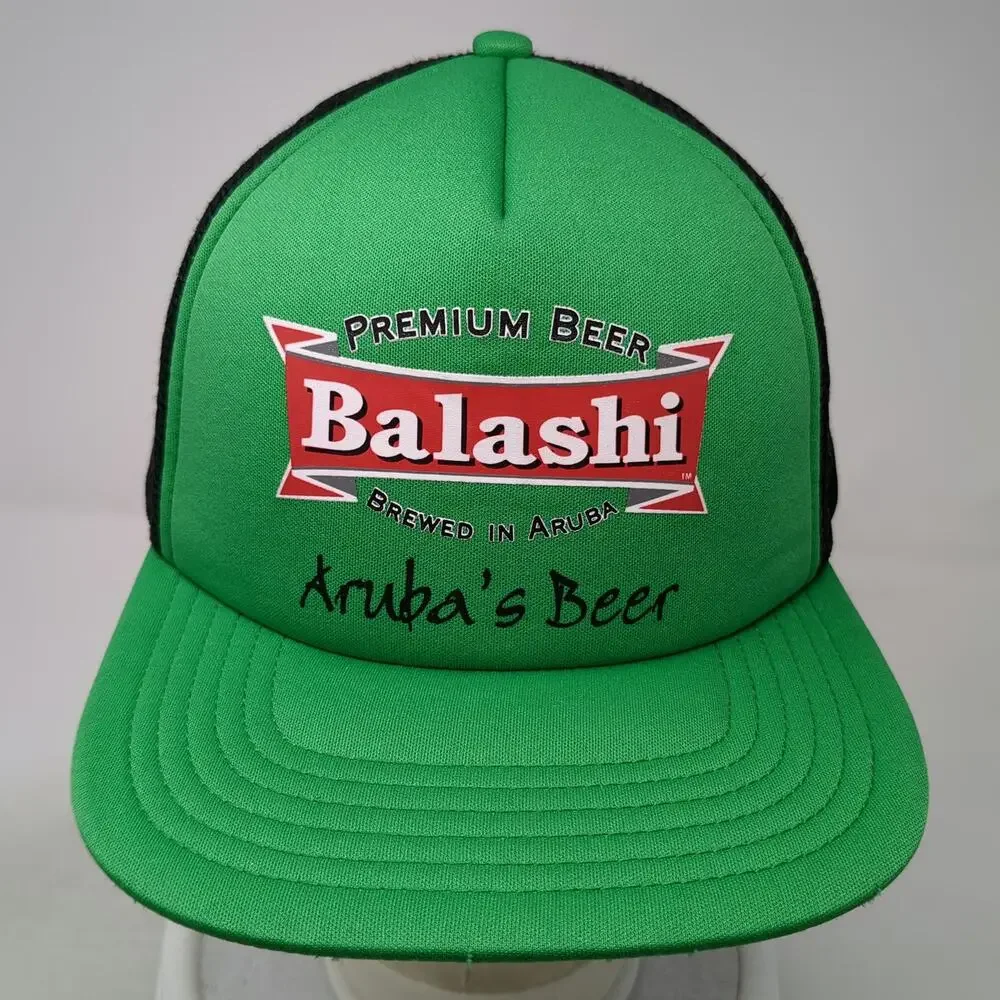 Balashi Beer Trucker Hat Green One Size Aruba Mesh Snapback Polyester Foam Hat